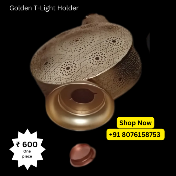 Golden T-Light Holder – Elegant Glow for Your Home packed by Shimmermix - Image 2