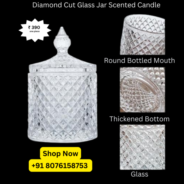 Diamond Cut Glass Jar Scented Candle - A Touch of Elegance for Your Home packed by shimmermix - Image 2