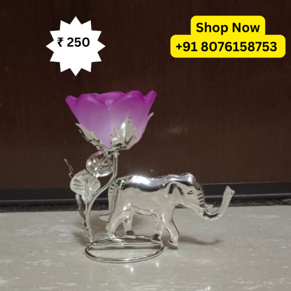 Elephant Candle Holder with Silver Polished Lotus German Silver Candle Stand – A Touch of Elegance for Your Home packed by shimmermix.com