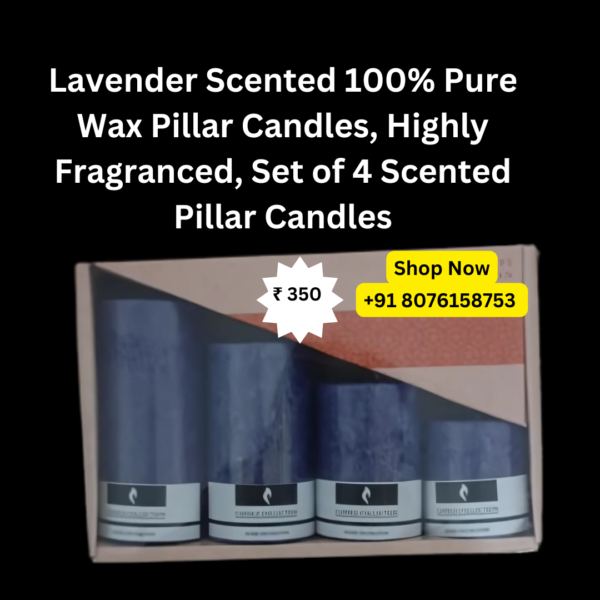 Lavender Scented 100% Pure Wax Pillar Candles, Highly Fragranced, Set of 4 Scented Pillar Candles - Packed by ShimmerMix