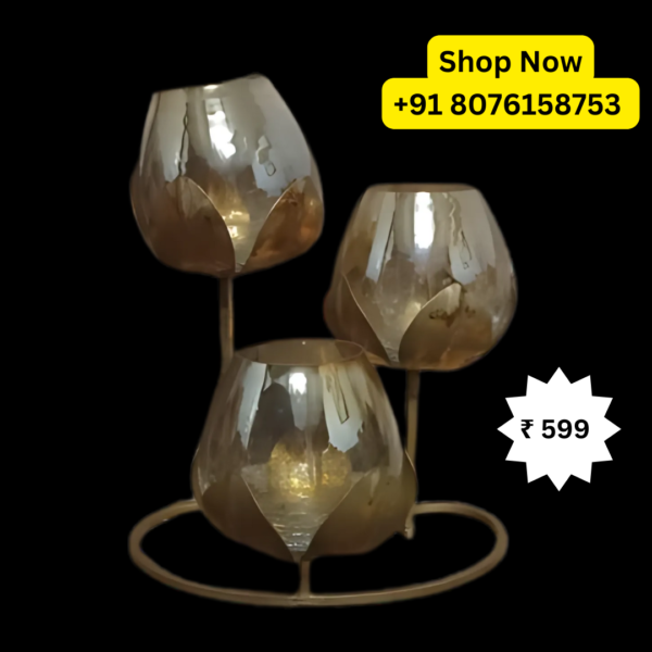 Lotus Candle Holder with 3 Glass Decorative t light Items - Elegant Home Decor packed by ShimmerMix - Image 3