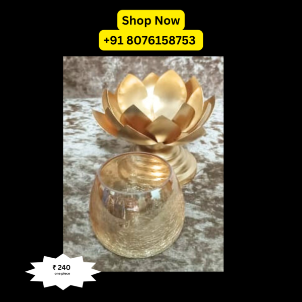 Lotus Shape Crystal Rose Brass Color Candle Holder – A Touch of Elegance for Your Home Decor packed by shimmermix - Image 3